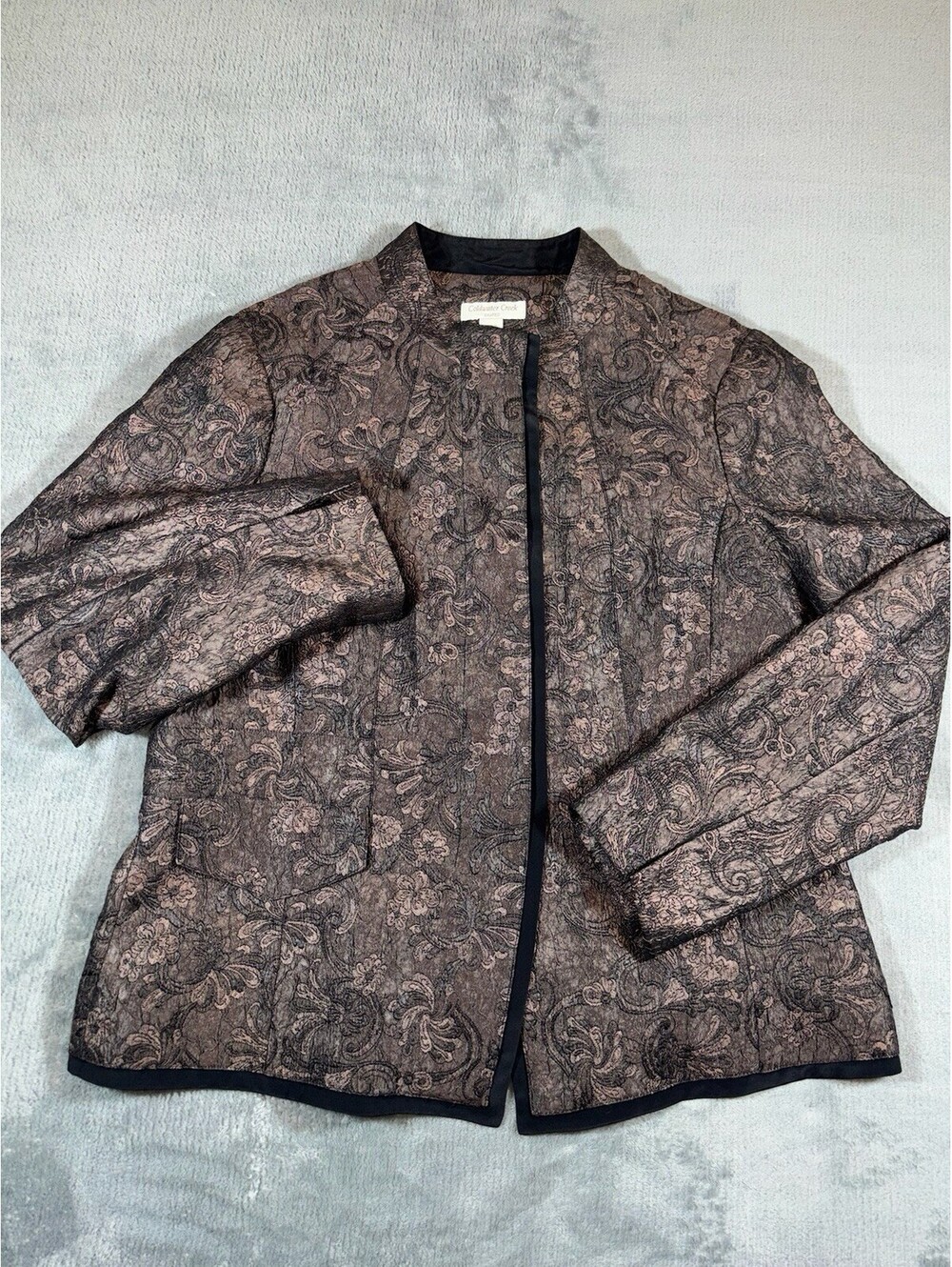Coldwater Creek Jacket Shaped Metallic Brown Paisley Button Up Size 16 Layer